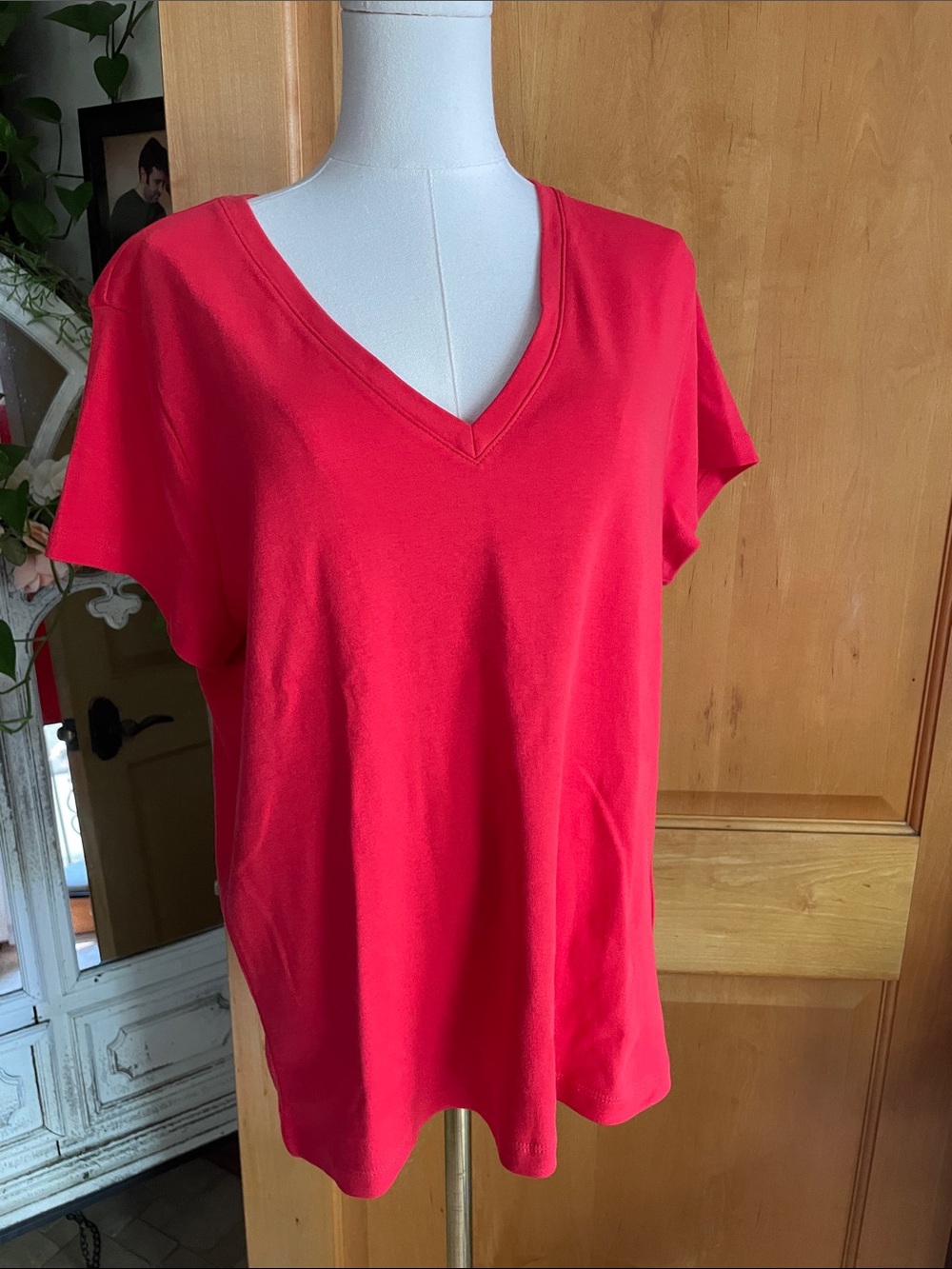 J Crew Essentials Tee XL Cotton Women’s V-Neck Red NWOT